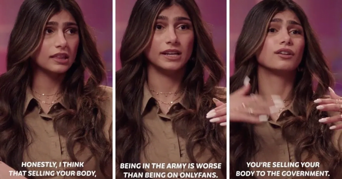 Former adult movie star,Mia Khalifa stated that being in U.S Military is worse that selling bodies on Only Fans.