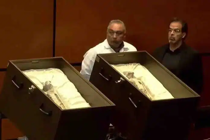 In a special session of the Mexican Congress, the bodies of two non-human or “aliens” were exhibited before politicians on Wednesday.
